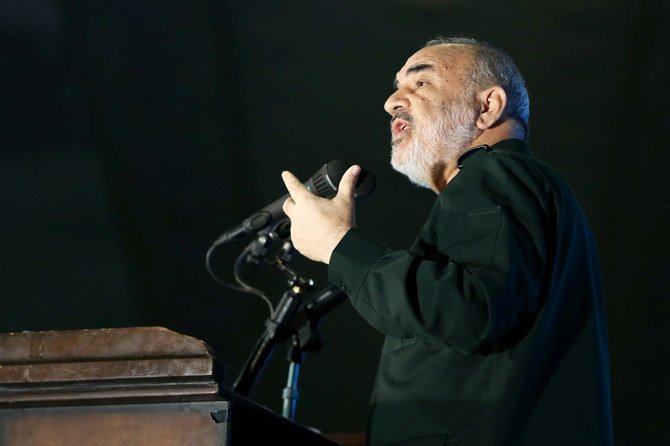 Commander-in-chief of the IRGC Hossein Salami makes an address, after the killing of Iran’s Quds Force commander Qassem Soleimani, at the Grand Mosalla in Tehran, Iran, Feb. 13, 2020. (Reuters)