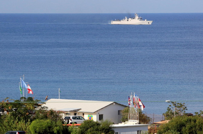 A UNIFIL base at Naqoura, Lebanese-Israeli border. On Tuesday, Lebanon’s president said caretaker cabinet in full should approve draft decree to expand maritime claims before presidential approval. (REUTERS)