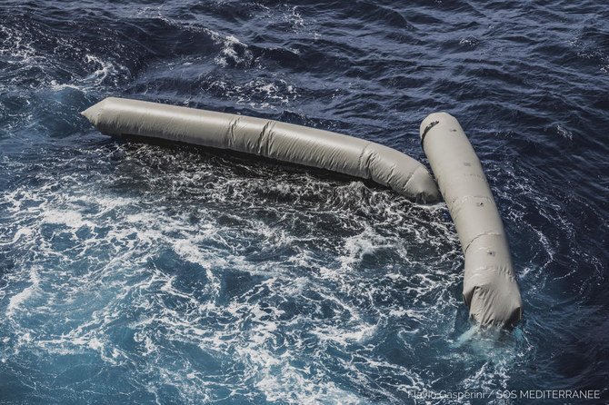 Debris from a dinghy which was supposedly carrying over 100 migrants are seen floating in the Mediterranean Sea northeast of the Libyan capital, Tripoli. (Flavio Gasperini/SOS Mediterranee via AP)