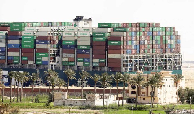 A view shows the ship Ever Given, one of the world's largest container ships, after it was partially refloated, in Suez Canal, Egypt March 29, 2021. (REUTERS)