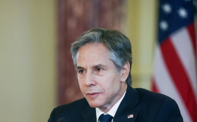 Secretary of State Antony Blinken participates in a virtual bilateral meeting with Kenyan President Uhuru Kenyatta at the State Department in Washington, Tuesday, April 27, 2021. (AP)