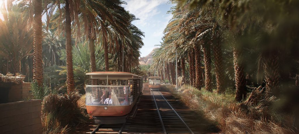 A new 46km low-carbon tram system, the AlUla Experiential Tram, will connect AlUla International Airport to AlUla central and Hegra Historical City. The tram will provide visitors with an exquisite journey through time.