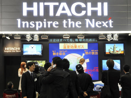Visitors crowd at a booth of Japanese electronics maker Hitachi Ltd. at an ecology fair in Tokyo, Japan. (AP/file)