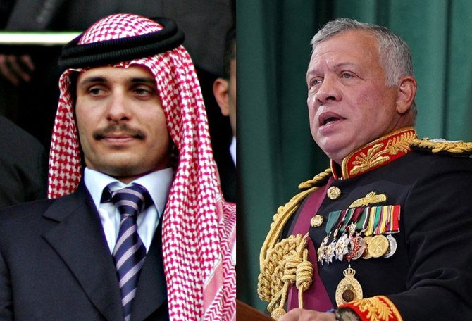 Jordan’s King Abdullah II entrusted his uncle to handle issue with Prince Hamza (L) as a family matter. (File/AFP)