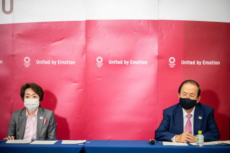 Tokyo 2020 President Seiko Hashimoto and Tokyo 2020 CEO Toshiro Muto attend a news conference following the IOC Executive Board Meeting at the Tokyo 2020 headquarters in Tokyo, Japan April 21, 2021. (Reuters)