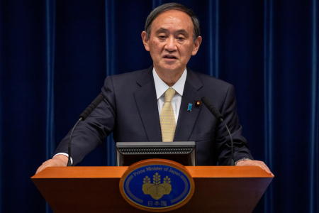 Japanese Prime Minister Yoshihide Suga speaks during a press conference on COVID-19 situation in Tokyo, Japan, April 23, 2021. (Reuters)