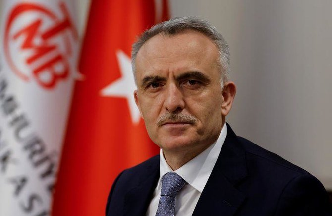 Turkey’s former Central Bank Governor Naci Agbal in his office in Istanbul, Turkey, Feb. 4, 2021. Agbal was reportedly fired after he tried to launch an investigation into the missing reserves. (Reuters)