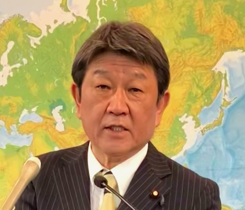 Japanese foreign minister Motegi speaker at a press conference today held at the ministry building (ANJ photo)