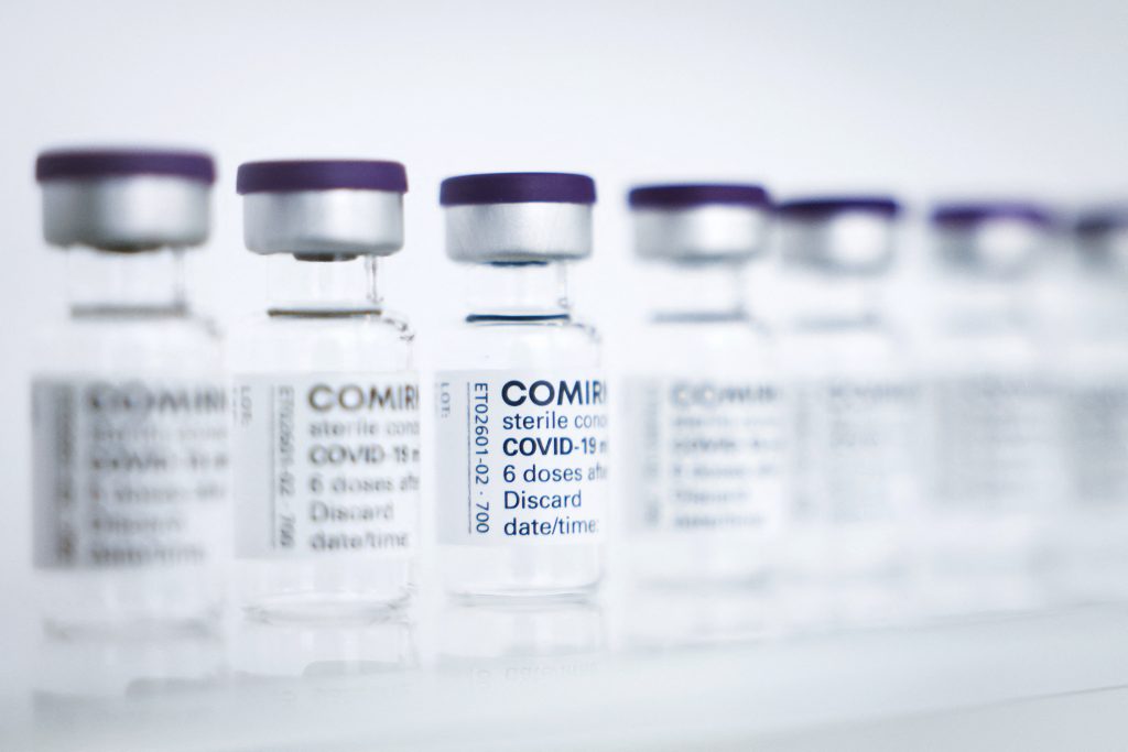 A picture shows vials of the Pfizer/BioNTech vaccine. (AFP)
