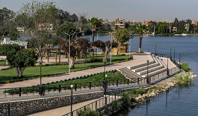 This picture taken on on May 3, 2021 shows an empty public garden along the bank of the river Nile at the town of Qanater Al-Khayreya north of Egypt's capital. (AFP)
