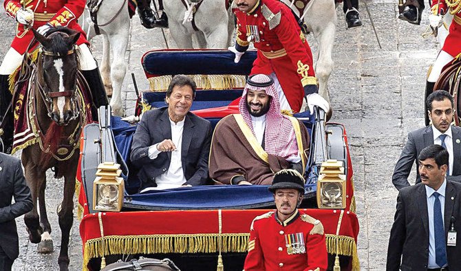 Pakistan Prime Minister Imran Khan accorded a rousing reception to Saudi Crown Prince Mohammed bin Salman in 2019. (Getty Images)