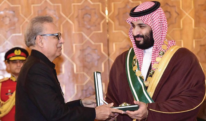 Pakistan President Arif Alvi honored Saudi Crown Prince Mohammed bin Salman with the prestigious Nishan-e-Pakistan (Order of Pakistan) award in 2019.