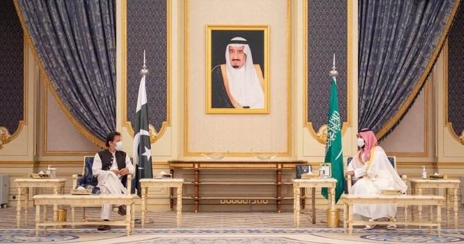Saudi Crown Prince Mohammed bin Salman and Pakistan’s Prime Minister Imran Khan during their meeting in Jeddah. (SPA)