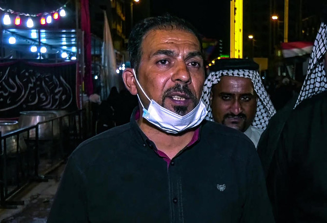 A grab from an AFPTV video taken on August 27, 2020, shows Iraqi activist Ehab Wazni during a mourning ritual in the central shrine city of Karbala. (AFP)