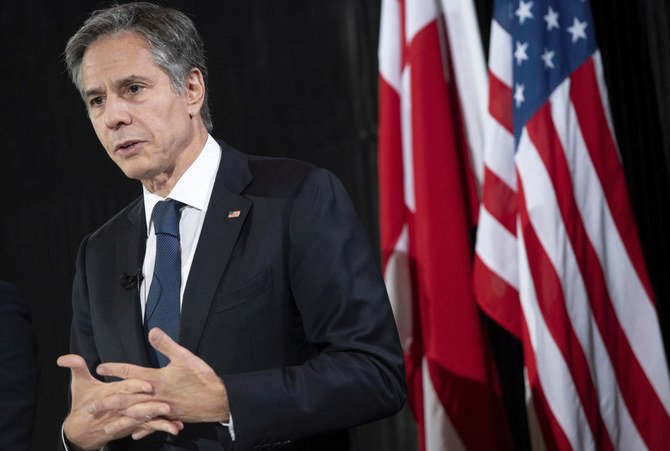 US Secretary of State Antony Blinken speaks during a joint press conference in Copenhagen, Denmark, Monday, May 17, 2021. (AP)