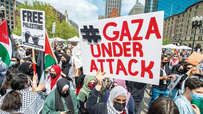 Thousands gathered at Copley Square in Boston, Massachusetts, during a recent demonstration to support the Palestinian struggle for rights and freedom. (AFP)