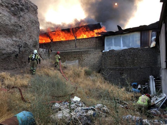 A file photo shows firefighters try to extinguish a fire that broke out at an Iranian industrial area near Tehran, Iran August 4, 2020. (Reuters)