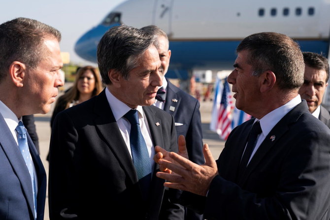 U.S. Secretary of State Antony Blinken talks with Israeli Foreign Minister Gabi Ashkenazi, upon arrival at Tel Aviv May 25, 2021. (Reuters)