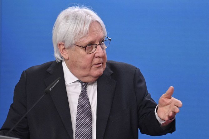 UN Special Envoy for Yemen Martin Griffiths speaks during a press conference following talks with US special envoy for Yemen and German Foreign Minister at the Foreign Ministry in Berlin on April 12, 2021. (File/AFP)
