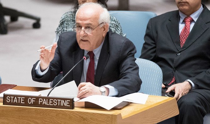 Riyad Mansour, Palestinian Ambassador to the United Nations, speaks during an emergency Security Council meeting on the situation in Gaza at United Nations headquarters. (AP file photo)