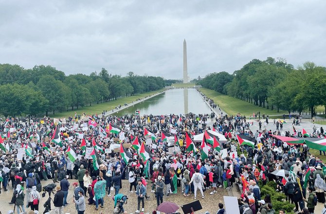Thousands of protesters in Washington on Saturday demanded Palestine’s liberation. Smaller protests were held in states including Iowa, Illinois, California. (Twitter)
