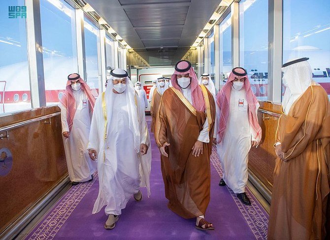 Saudi Arabia’s Crown Prince Mohammed bin Salman receives his Abu Dhabi counterpart Mohammed bin Zayed in Jeddah. (SPA)