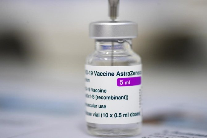 A bottle of AstraZeneca vaccine, of which Egypt has received a batch of over 1.7 million doses through the COVAX initiative and a separate shipment of 500,000 Sinopharm vaccine doses from China. (Reuters)