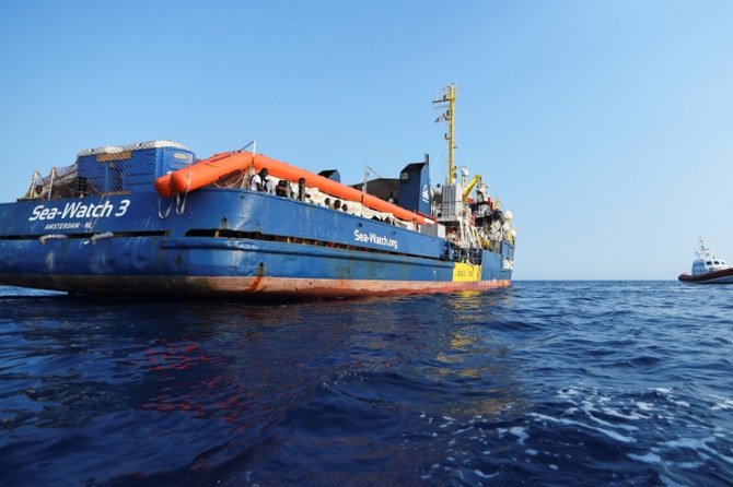 Rescue ship off the Port of Lampedusa, Italy, in June 2019. On Tuesday, over 57 migrants drowned in a shipwreck off Tunis while crossing the Mediterranean from Libya to Italy. (Reuters)