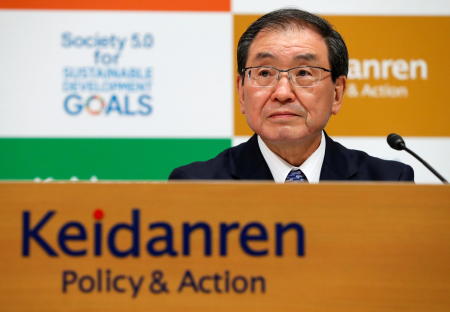 Masakazu Tokura, next chairman of Keidanren (Japan Business Federation) and chairman of Sumitomo Chemical Co., attends a news conference in Tokyo, Japan, May 10, 2021. (Reuters)