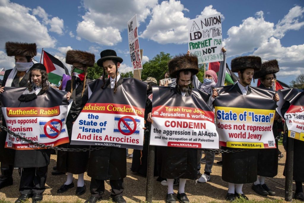 Protesters and activists gather near the Washington Monument in the US capital to voice their anger at Israeli military action in Gaza that has left many civilians dead. (Tasos Katopodis/Getty Images/AFP)