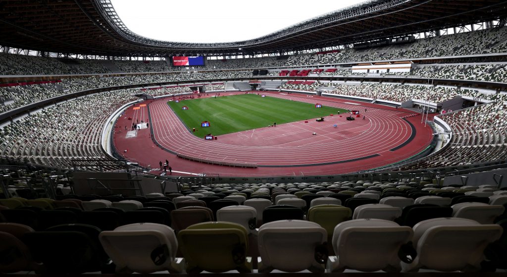 A general view shows the National Stadium, main venue for the Tokyo 2020 Olympic and Paralympic Games, in Tokyo May. 9, 2021. (AFP)