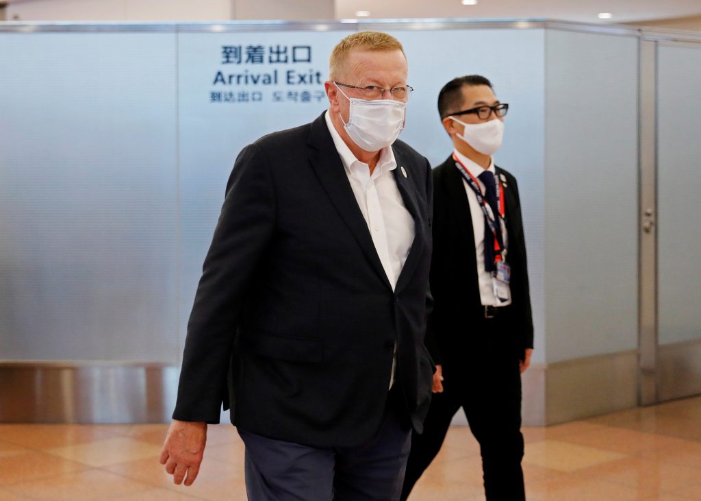 International Olympic Committee (IOC) Vice President and Tokyo 2020 Olympic Games Coordination Commission Chairman John Coates arrives at Haneda Airport in Tokyo, Japan June 15, 2021. (REUTERS/Issei Kato)