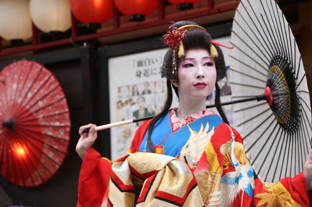 Tomomitsu is a Japanese woman who carries on the Oiran tradition in the Yoshiwara district of Tokyo. Photo: (ANJ/Pierre Boutier)