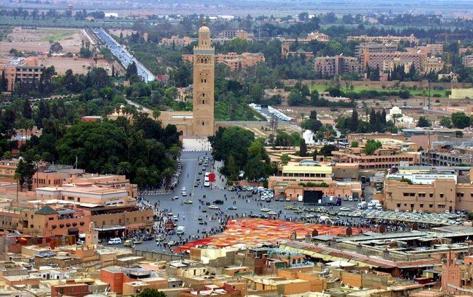Aerial view taken 29 September 2001 over Marrakech of Jamaa El Fna place with the Koutoubia mosque. (File/AFP)