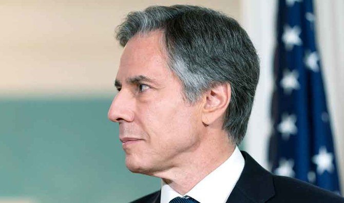 Secretary of State Antony Blinken, listens to Israel's Defense Minister Benny Gantz, Thursday, June 3, 2021, as they meet at the State Department in Washington. (AP)