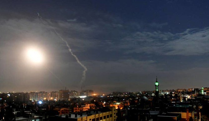 A missile intercepted over Damascus International Airport in Syria. (File/ SANA/AP)