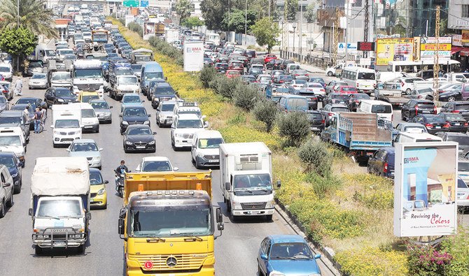 Vehicles are stuck in a traffic jam in Beirut, Lebanon. (File/Reuters)