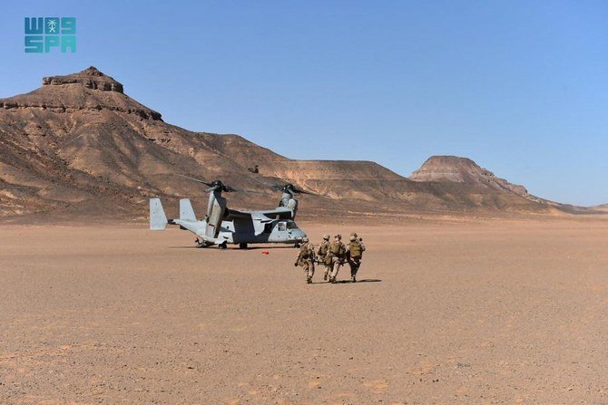 The exercise aims to train in command and control operations and improve compatibility between the military equipment of the two sides. (SPA)