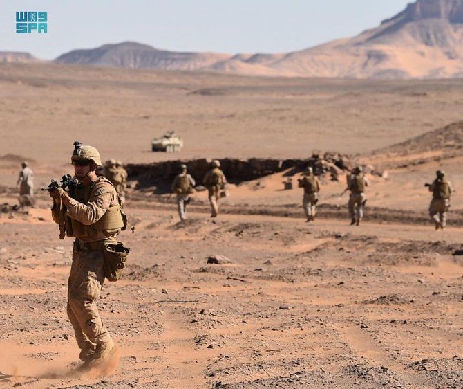 The exercise aims to train in command and control operations and improve compatibility between the military equipment of the two sides. (SPA)
