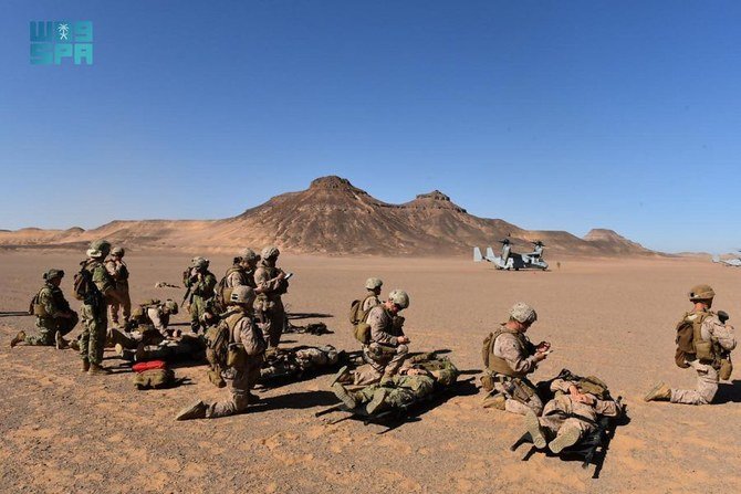 The exercise aims to train in command and control operations and improve compatibility between the military equipment of the two sides. (SPA)