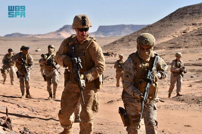 The exercise aims to train in command and control operations and improve compatibility between the military equipment of the two sides. (SPA)