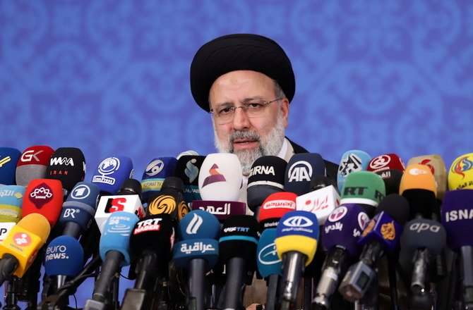 Iran’s President-elect Ebrahim Raisi speaks during a news conference in Tehran, Iran, June 21, 2021. (Reuters)