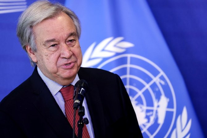 UN Secretary-General Antonio Guterres looks on during a news conference with European Commission President Ursula von der Leyen at the European Commission headquarters in Brussels, Belgium June 23, 2021. (Pool via Reuters)