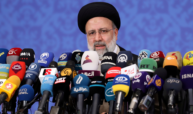 Iran's President-elect Ebrahim Raisi speaks during a news conference in Tehran, Iran June 21, 2021. (Reuters)