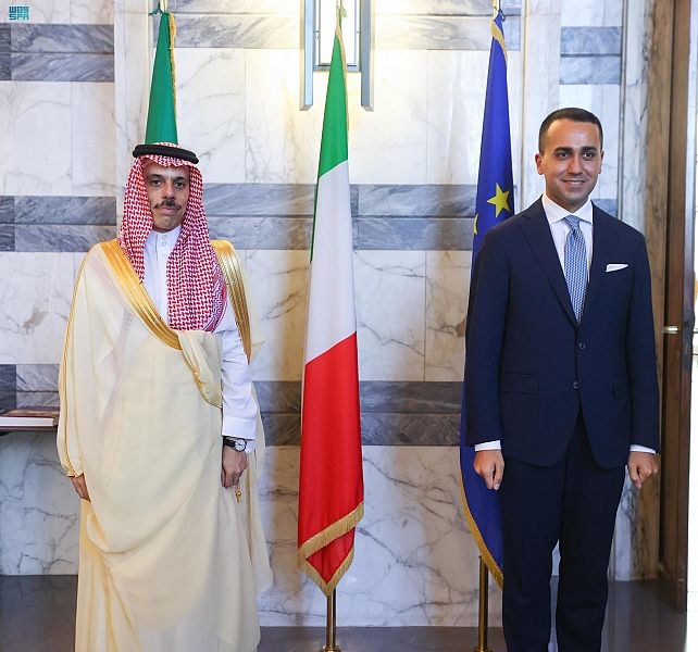 Saudi Arabian Foreign Minister Prince Faisal bin Farhan meets his Italian counterpart Luigi Di Maio in Rome. (SPA)