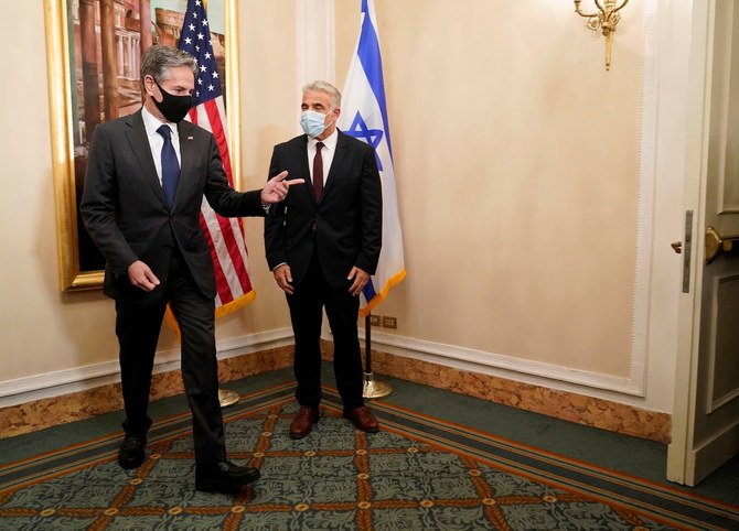US Secretary of State Antony Blinken meets with Israeli Foreign Minister Yair Lapid in Rome, Italy, June 27, 2021. (Reuters)