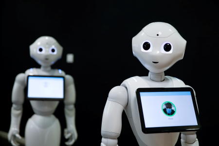 French robot Pepper, detecting whether people are wearing face masks and if not, instructs them to wear them, is displayed at French robotics developer SoftBank Robotics in Paris as the coronavirus disease (COVID-19) continues to spread out across France, September 8, 2020. (Reuters)