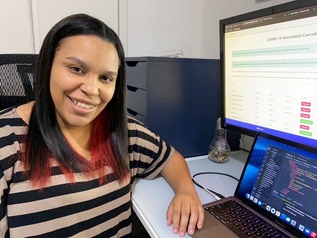 LaShawn Toyoda, a 36-year-old American working mother in Japan who has created a digital database on clinics offering coronavirus disease (COVID-19) vaccination shots, is pictured in Tokyo, Japan, June. 30, 2021. (File photo/Reuters)