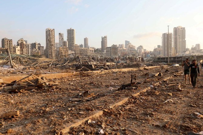 A view showing Beirut Port explosion site on August 4 2020. Investigating Judge Tarek Bitar will start calling in top politicians for questioning, including caretaker Prime Minister Hassan Diab and three former ministers. (Reuters)