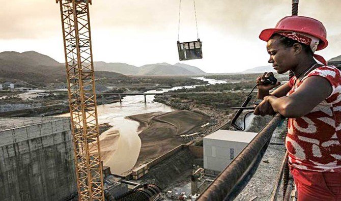 A radio operator at the Grand Ethiopian Renaissance Dam in Ethiopia. (AFP/File)